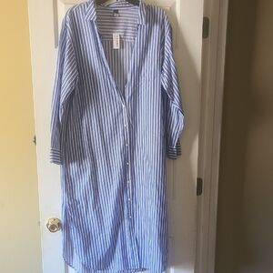 Old Navy Blue and White Striped Button-Up Shirt Dress